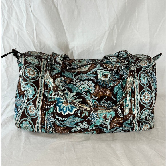 Vera Bradley Quilted Weekender Bag Brown Blue Floral Travel Duffel Y2K Boho